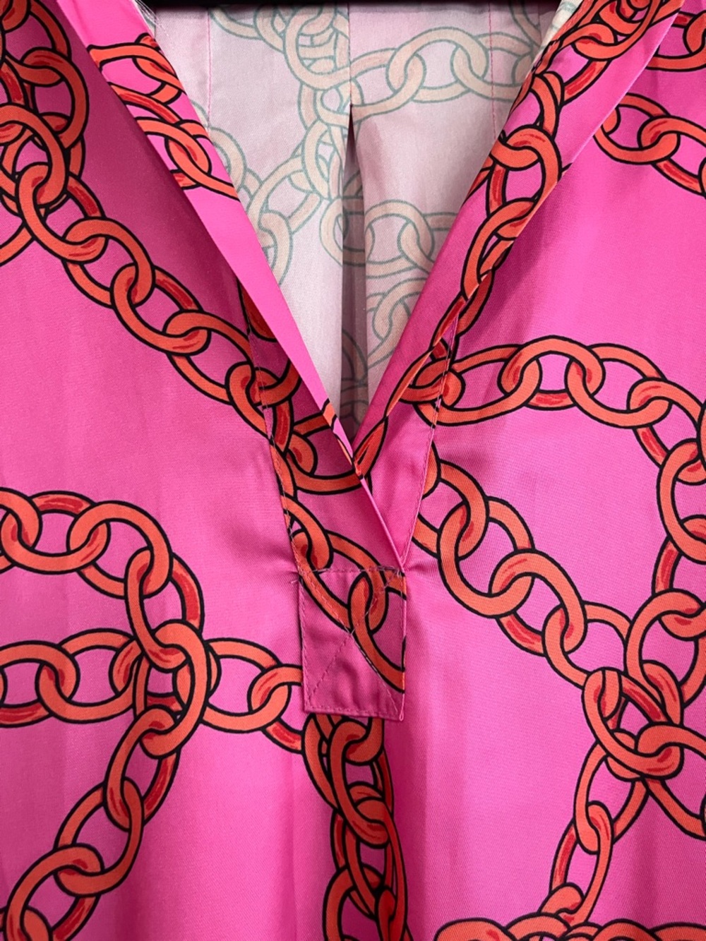 Sunday Up Pink Chain Print Midi Shirt Dress - Size Medium - Picture 8 of 12